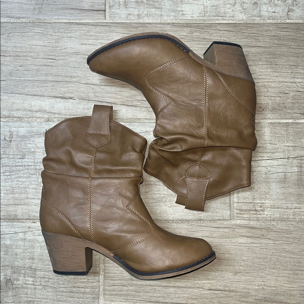Brown Ankle Cowboy Boots, Size 8